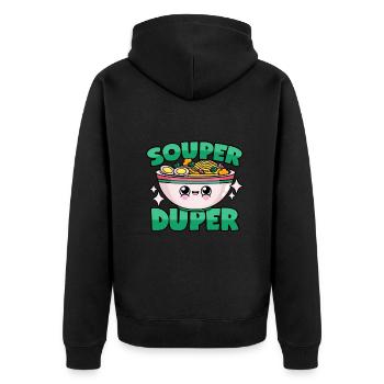 Ramen Suppe: "Souper Duper" - Unisex Premium Bio Zip Hoodie - Schwarz - Hinten - Nico (187cm)