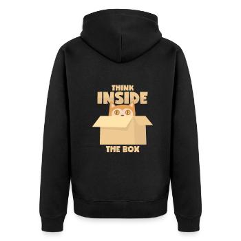 Cat: "Think Inside The Box" - Unisex Premium Organic Zip Hoodie - black - Back - Nico (187cm)