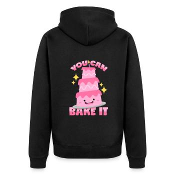 Kuchen Backen Wortwitz - Unisex Premium Bio Zip Hoodie - Schwarz - Hinten - Nico (187cm)