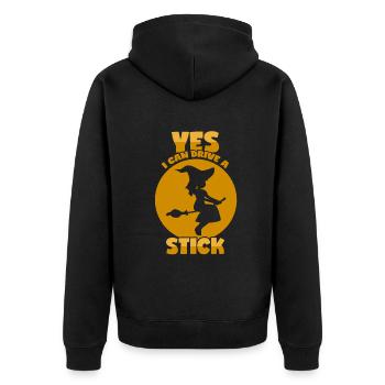 Hexe - Hexenbesen - Lustiger Spruch - Unisex Premium Bio Zip Hoodie - Schwarz - Hinten - Nico (187cm)
