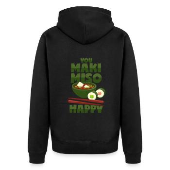 Maki & Miso - Japanisches Essen - Unisex Premium Bio Zip Hoodie - Schwarz - Hinten - Nico (187cm)