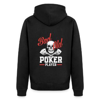 Poker Spieler Pokerspieler Pokern Geschenk - Unisex Premium Bio Zip Hoodie - Schwarz - Hinten - Nico (187cm)