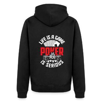Poker Spieler Pokerspieler Pokern Geschenk - Unisex Premium Bio Zip Hoodie - Schwarz - Hinten - Nico (187cm)