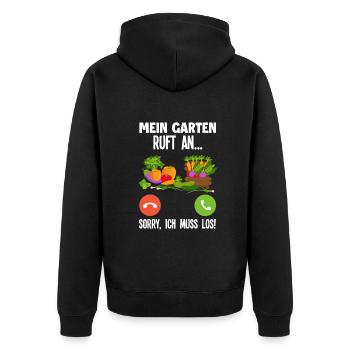 Mein Garten Ruft Lustiges Gärtner Garten Geschenk - Unisex Premium Bio Zip Hoodie - Schwarz - Hinten - Nico (187cm)