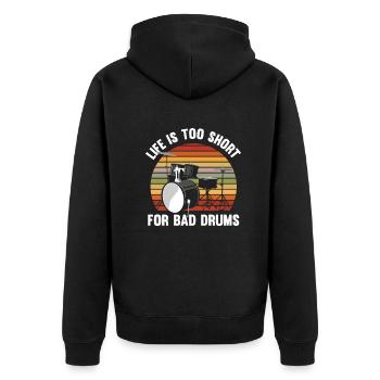 Schlagzeug Schlagzeuger Geschenk - Unisex Premium Bio Zip Hoodie - Schwarz - Hinten - Nico (187cm)