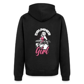Schlagzeug Mädchen Schlagzeugerin Geschenk - Unisex Premium Bio Zip Hoodie - Schwarz - Hinten - Nico (187cm)
