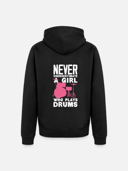 Drums Girl Drummer Gift - Unisex Premium Organic Zip Hoodie - black
