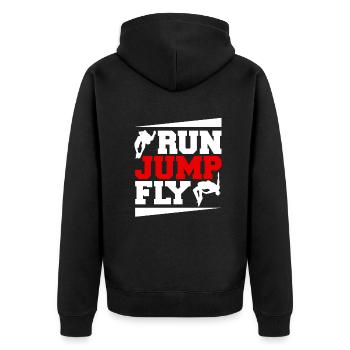 Lustiges Parkourläufer Freerunner Geschenk - Unisex Premium Bio Zip Hoodie - Schwarz - Hinten - Nico (187cm)