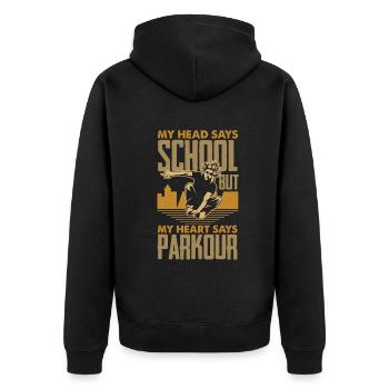 Lustiges Parkourläufer Freerunner Geschenk - Unisex Premium Bio Zip Hoodie - Schwarz - Hinten - Nico (187cm)