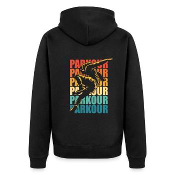 Lustiges Parkourläufer Freerunner Geschenk - Unisex Premium Bio Zip Hoodie - Schwarz - Hinten - Nico (187cm)