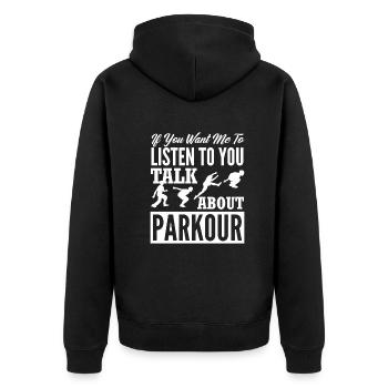 Lustiges Parkourläufer Freerunner Geschenk - Unisex Premium Bio Zip Hoodie - Schwarz - Hinten - Nico (187cm)