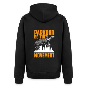 Lustiges Parkourläufer Freerunner Geschenk - Unisex Premium Bio Zip Hoodie - Schwarz - Hinten - Nico (187cm)