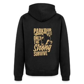 Lustiges Parkourläufer Freerunner Geschenk - Unisex Premium Bio Zip Hoodie - Schwarz - Hinten - Nico (187cm)