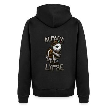 Alpacalypse - Steampunk Alpaca in the Apocalypse - Unisex Premium Organic Zip Hoodie - black - Back - Nico (187cm)