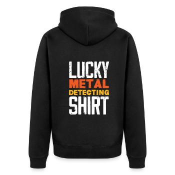 Funny Probing Metal Detector Detector - Unisex Premium Organic Zip Hoodie - black - Back - Nico (187cm)
