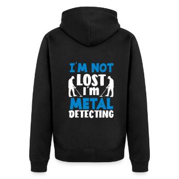 Funny Probing Metal Detector Detector - Unisex Premium Organic Zip Hoodie - black - Back - Nico (187cm)