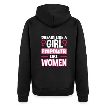 Feminismus Feministin - Unisex Premium Bio Zip Hoodie - Schwarz - Hinten - Nico (187cm)