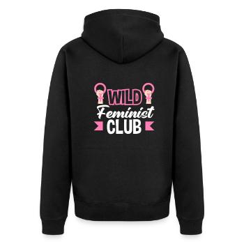 Feminismus Feministin - Unisex Premium Bio Zip Hoodie - Schwarz - Hinten - Nico (187cm)