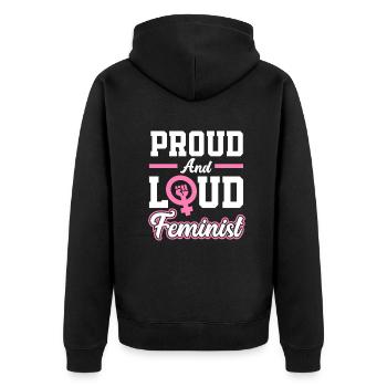 Feminismus Feministin - Unisex Premium Bio Zip Hoodie - Schwarz - Hinten - Nico (187cm)