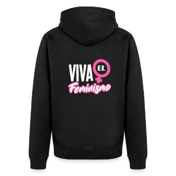 Feminismus Feministin - Unisex Premium Bio Zip Hoodie - Schwarz - Hinten - Nico (187cm)