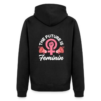 Feminismus Feministin - Unisex Premium Bio Zip Hoodie - Schwarz - Hinten - Nico (187cm)