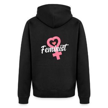 Feminismus Feministin - Unisex Premium Bio Zip Hoodie - Schwarz - Hinten - Nico (187cm)