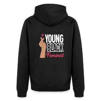 Feminismus Feministin - Unisex Premium Bio Zip Hoodie - Schwarz - Hinten - Nico (187cm)