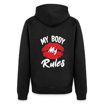 Feminismus Feministin - Unisex Premium Bio Zip Hoodie - Schwarz - Hinten - Nico (187cm)