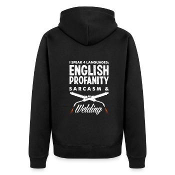 Lustiges Schweißer Geschenk - Unisex Premium Bio Zip Hoodie - Schwarz - Hinten - Nico (187cm)