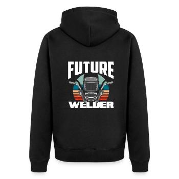 Lustiges Schweißer Geschenk - Unisex Premium Bio Zip Hoodie - Schwarz - Hinten - Nico (187cm)