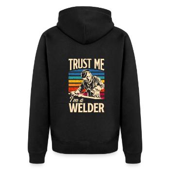 Lustiges Schweißer Geschenk - Unisex Premium Bio Zip Hoodie - Schwarz - Hinten - Nico (187cm)