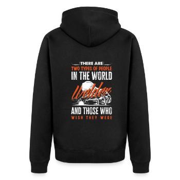 Lustiges Schweißer Geschenk - Unisex Premium Bio Zip Hoodie - Schwarz - Hinten - Nico (187cm)