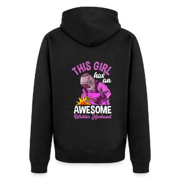 Lustiges Schweißer Geschenk - Unisex Premium Bio Zip Hoodie - Schwarz - Hinten - Nico (187cm)