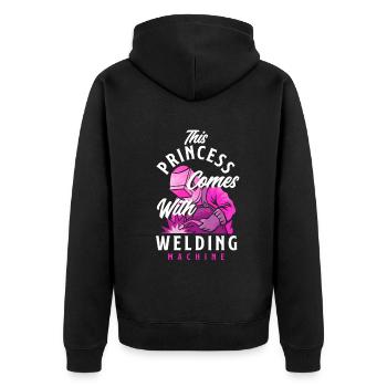 Lustiges Schweißer Geschenk - Unisex Premium Bio Zip Hoodie - Schwarz - Hinten - Nico (187cm)