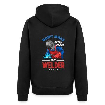 Lustiges Schweißer Geschenk - Unisex Premium Bio Zip Hoodie - Schwarz - Hinten - Nico (187cm)