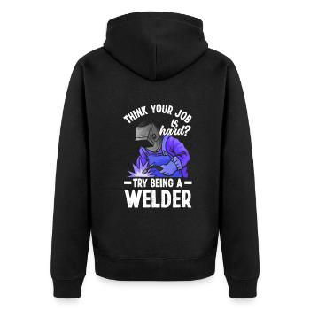 Lustiges Schweißer Geschenk - Unisex Premium Bio Zip Hoodie - Schwarz - Hinten - Nico (187cm)