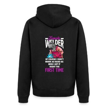 Lustiges Schweißer Geschenk - Unisex Premium Bio Zip Hoodie - Schwarz - Hinten - Nico (187cm)