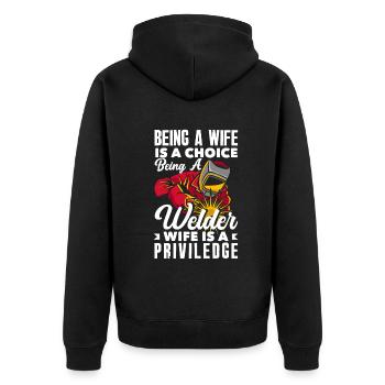 Lustiges Schweißer Geschenk - Unisex Premium Bio Zip Hoodie - Schwarz - Hinten - Nico (187cm)