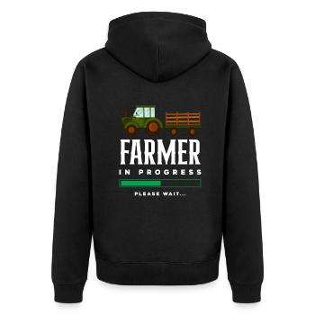 Lustiges Bauer Bauernhof Landwirt Geschenk - Unisex Premium Bio Zip Hoodie - Schwarz - Hinten - Nico (187cm)