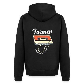 Lustiges Bauer Bauernhof Landwirt Geschenk - Unisex Premium Bio Zip Hoodie - Schwarz - Hinten - Nico (187cm)