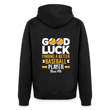 Lustiger Baseball - Unisex Premium Bio Zip Hoodie - Schwarz - Hinten - Nico (187cm)