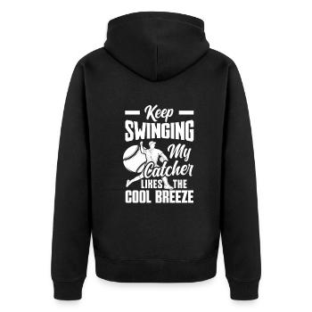 Lustiger Baseball - Unisex Premium Bio Zip Hoodie - Schwarz - Hinten - Nico (187cm)