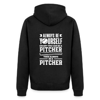 Lustiger Baseball - Unisex Premium Bio Zip Hoodie - Schwarz - Hinten - Nico (187cm)