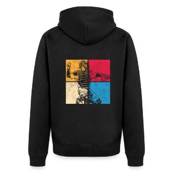 Lustiger Baseball - Unisex Premium Bio Zip Hoodie - Schwarz - Hinten - Nico (187cm)