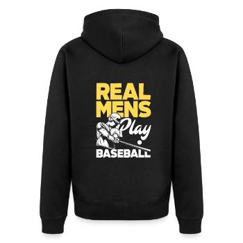 Funny Baseball - Unisex Premium Organic Zip Hoodie - black - Back - Nico (187cm)