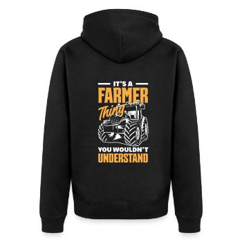 Lustiges Bauer Bauernhof Landwirt Geschenk - Unisex Premium Bio Zip Hoodie - Schwarz - Hinten - Nico (187cm)