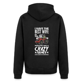 Lustiges Bauer Bauernhof Landwirt Geschenk - Unisex Premium Bio Zip Hoodie - Schwarz - Hinten - Nico (187cm)
