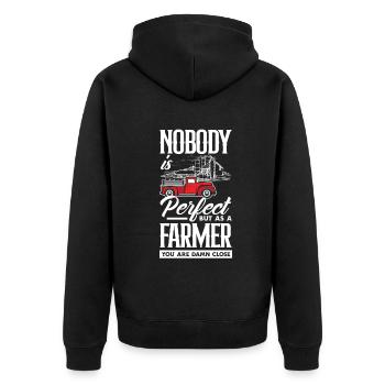 Lustiges Bauer Bauernhof Landwirt Geschenk - Unisex Premium Bio Zip Hoodie - Schwarz - Hinten - Nico (187cm)