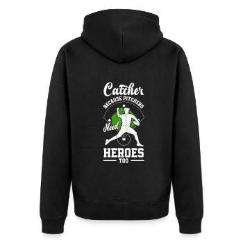 Lustiger Baseball - Unisex Premium Bio Zip Hoodie - Schwarz - Hinten - Nico (187cm)