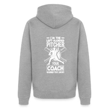 Lustiger Baseball - Unisex Premium Bio Zip Hoodie - Grau meliert - Hinten - Nico (187cm)